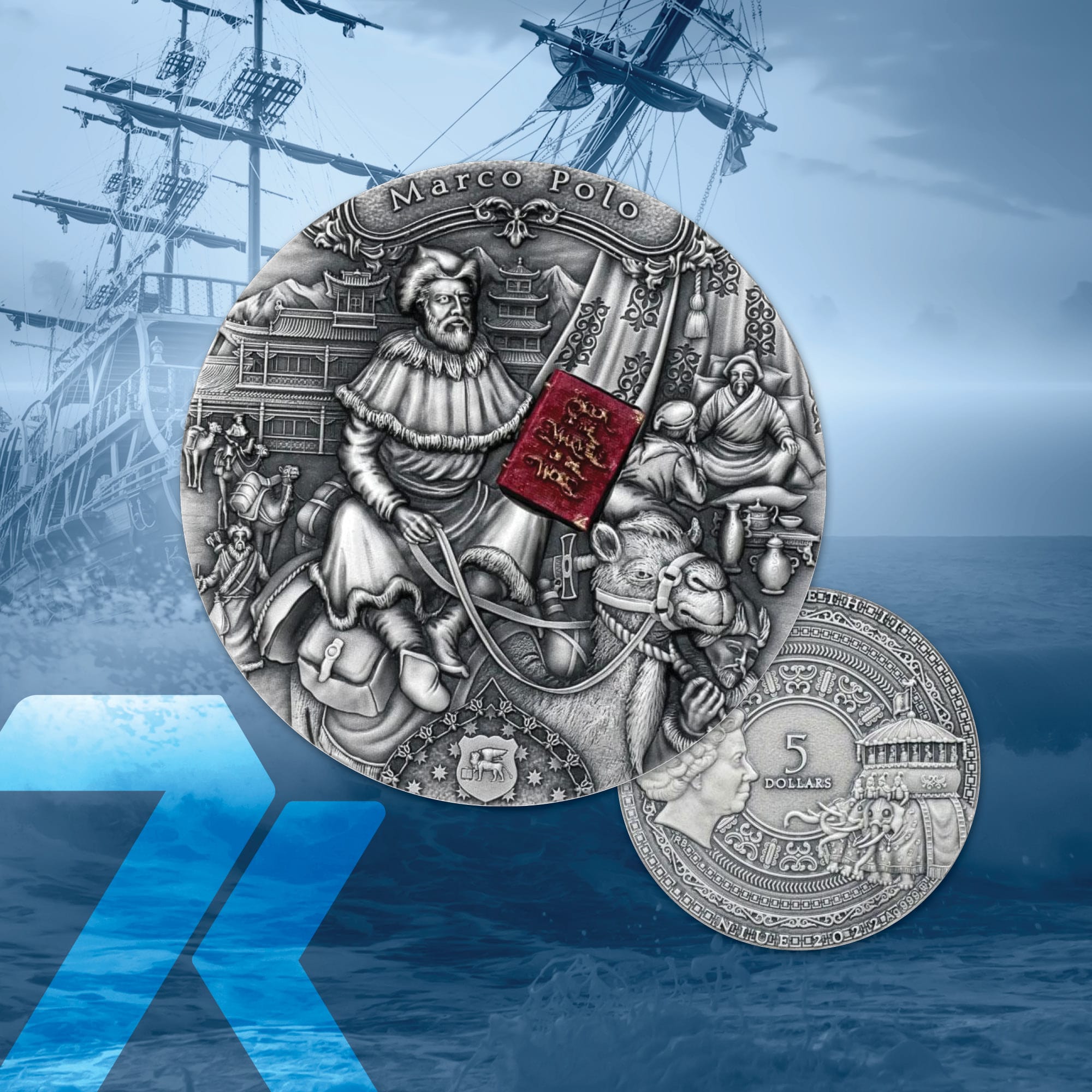2022 Famous Explorers Marco Polo 2 oz Silver Coin