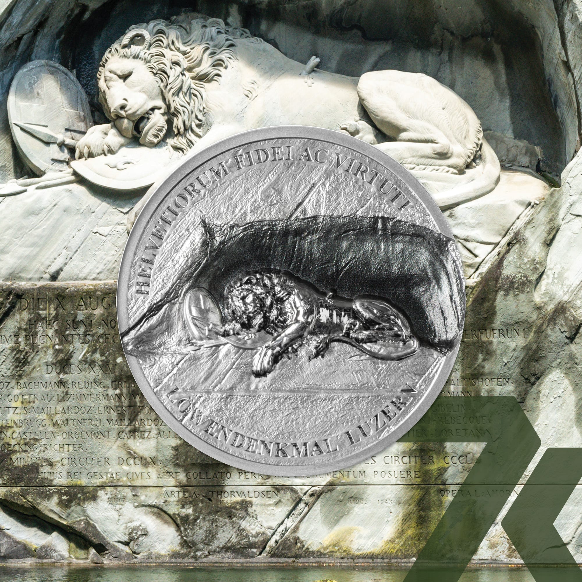 2024 Lion Monument – Lion of Lucerne 1-oz Silver Coin PF70 & PF69