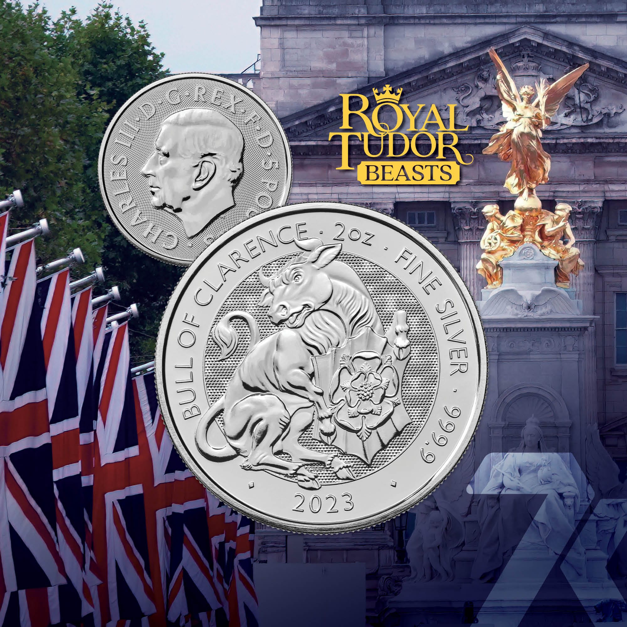 2023 Royal Tudor Beasts – Bull of Clarence 2-oz Silver Coin PF70