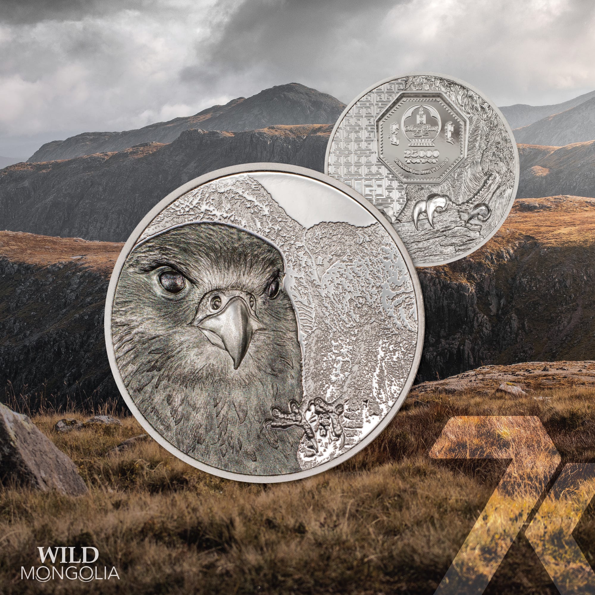 2023 Wild Mongolia – Mongolian Falcon 1-oz platinum coin PF70