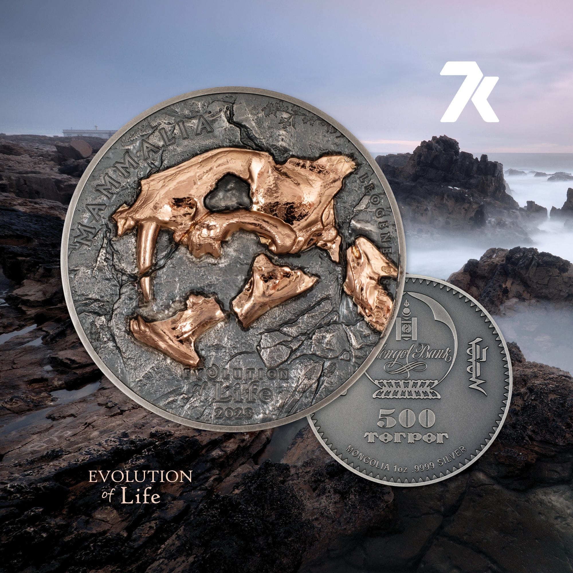 2023 Evolution of Life – Nimravidae gilded 1-oz silver MS70