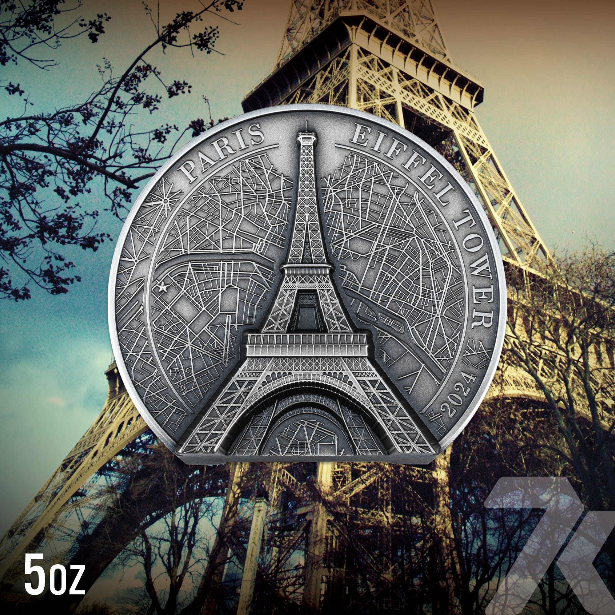 2024 Historical Monuments – Eiffel Tower 5-oz silver MS70