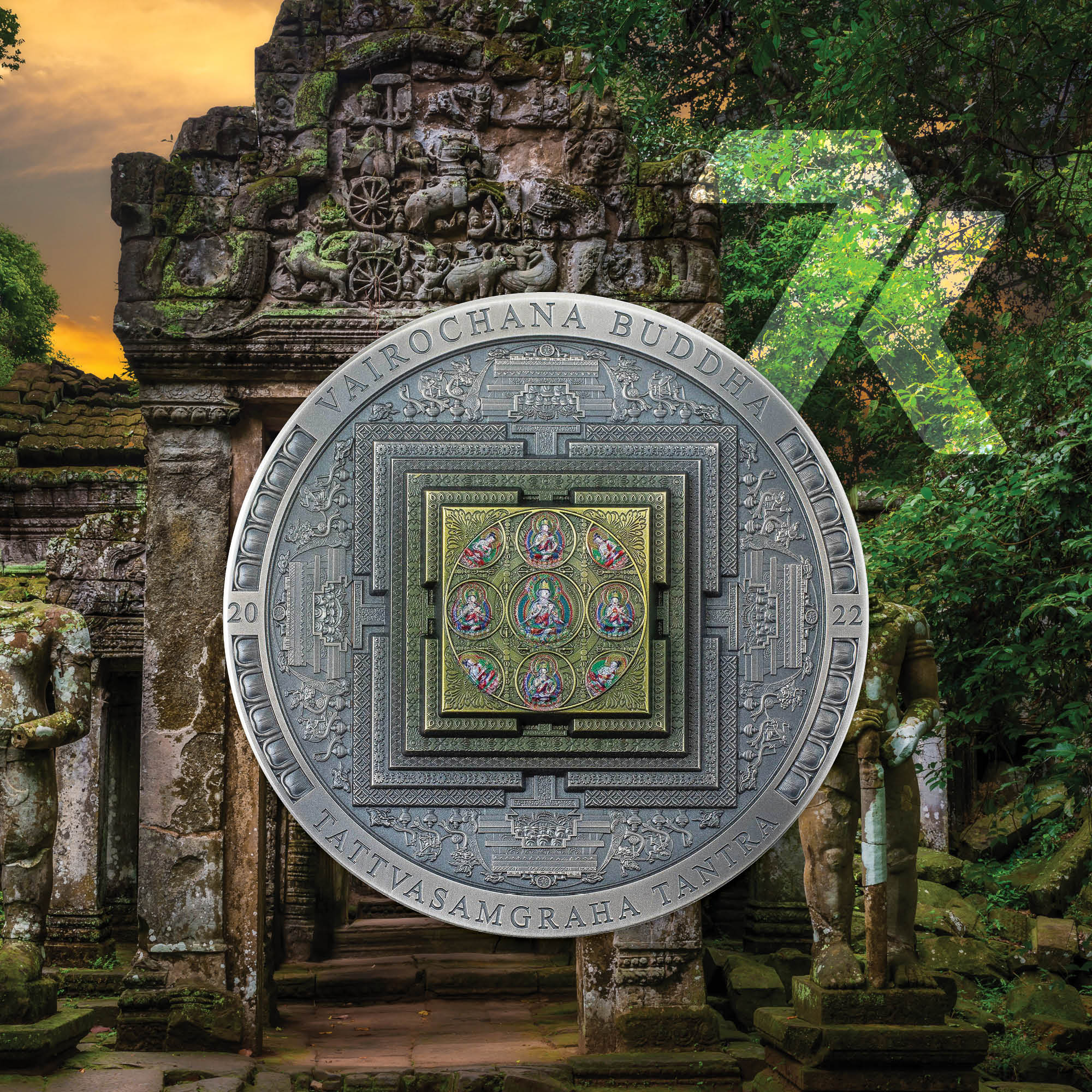 2022 Archeology & Symbolism – Vairochana Buddha colorized 3-oz silver MS70