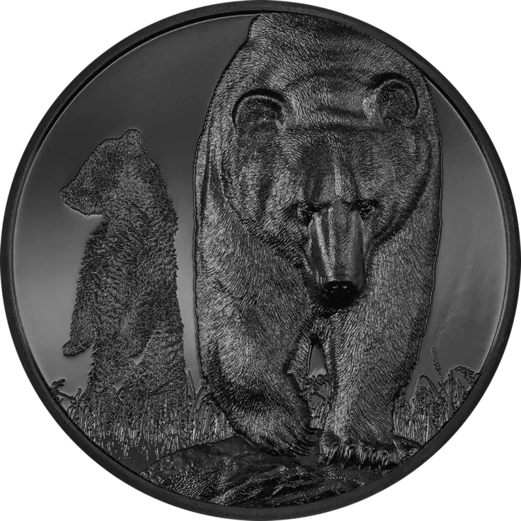 2023 Growing Up – Brown Bear 2-oz obsidian black silver coin PF70 